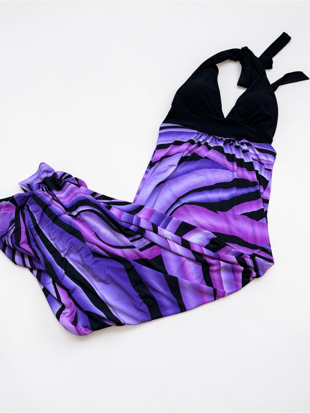 Y2K Kiwi Fairycore Boho Purple Halter Maxi Dress Tie Back Empire Waist M